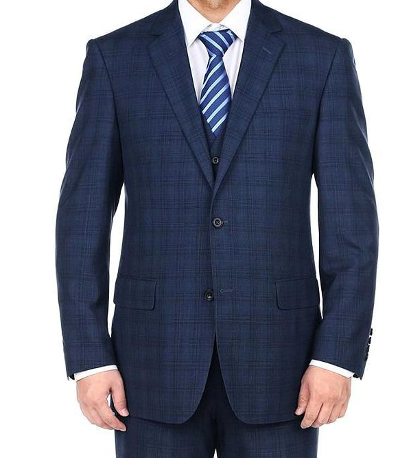 San Gemini Collection - 3 Piece Suit 2 Buttons Blue Glen Plaid Regular Fit