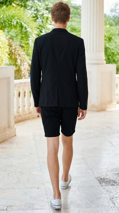 Men’s Black Summer Business Suit with Shorts Pants Set