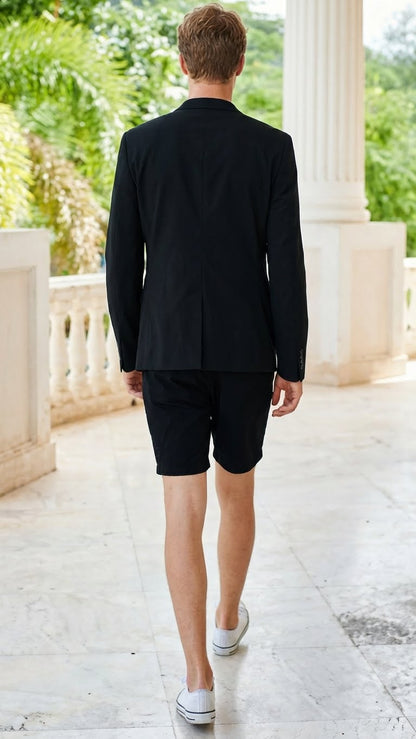 Men’s Black Summer Business Suit with Shorts Pants Set