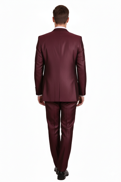 Men’s Burgundy 3-Piece Suit – Burgundy Three Buttons Vested Suit - Pleated Pants Classic Fit Athletic Cut