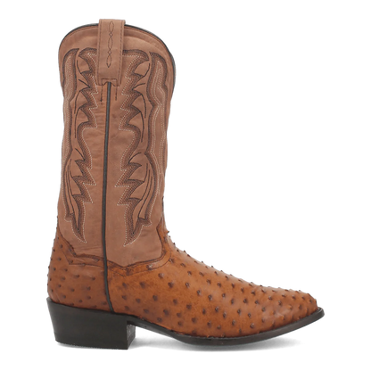 Dan Post Men's Tempe Full Quill Ostrich Round Toe Boots - Saddlebrown