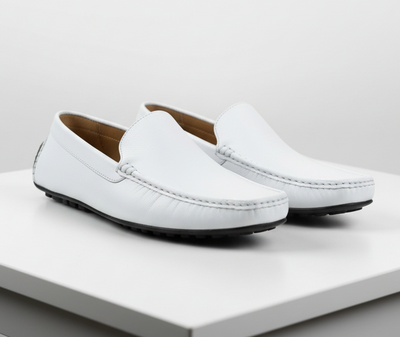 Men’s Mundo White Leather Loafers – Classic Slip-On Dress Shoes for Casual and Formal Wear 7   - from alligatorwarehouse.com