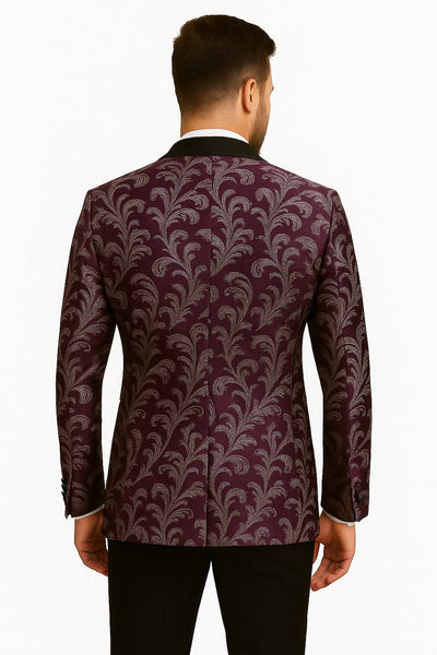 Mens Purple and White Paisley Floral Brocade Tuxedo Jacket - Suit with Satin Lapel Wtih Black Pants 2   - from alligatorwarehouse.com