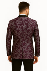 Mens Purple and White Paisley Floral Brocade Tuxedo Jacket - Suit with Satin Lapel Wtih Black Pants