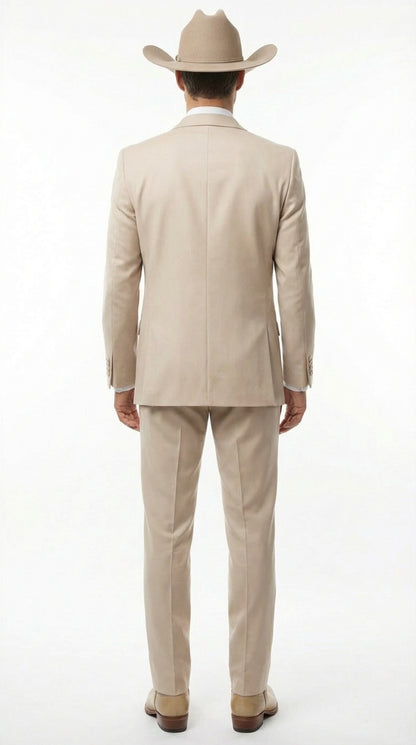 Mens Beige Tan Khaki CowboyTuxedo Suit – Western Formal Three Piece Suit with Jacket Vest and Pants