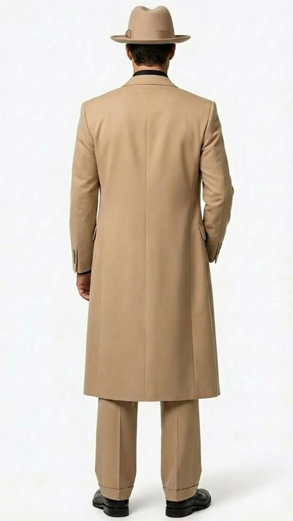 Men’s 1920s Beige Zoot Suit – Long Mafia Gangster Three-Piece Suit in Tan Khaki Color 40 inch Zuit Pachuco Suit