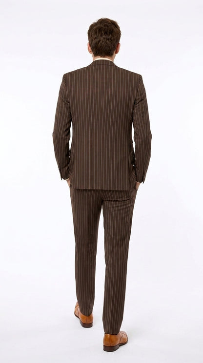 Men’s Doctor Who Inspired Brown Pinstripe 3-Piece Suit – Retro Vintage Wedding, Costume & Formal Suit