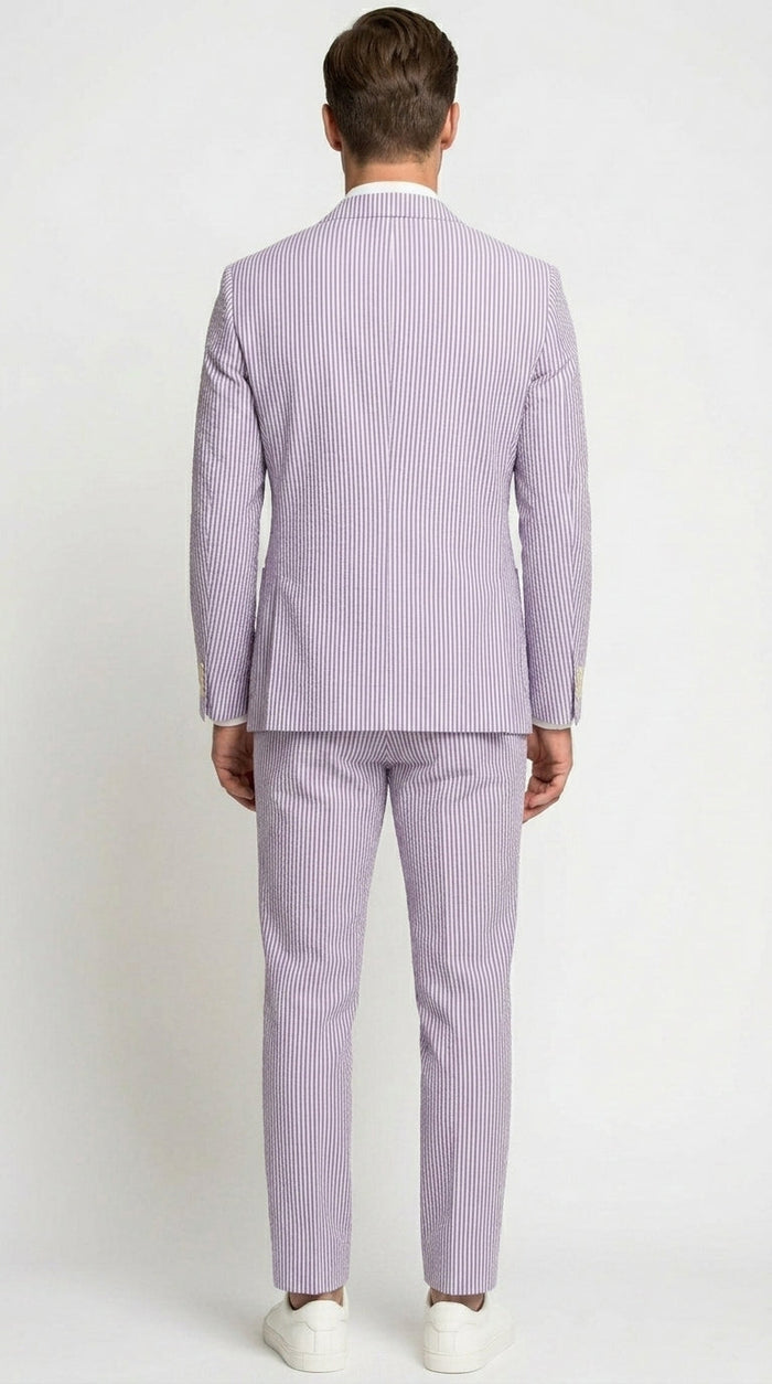 Men’s Lavender Seersucker 2 Piece Suit, Lightweight Summer Blazer and Pants Set for Weddings, Parties, Prom, and summer fabric