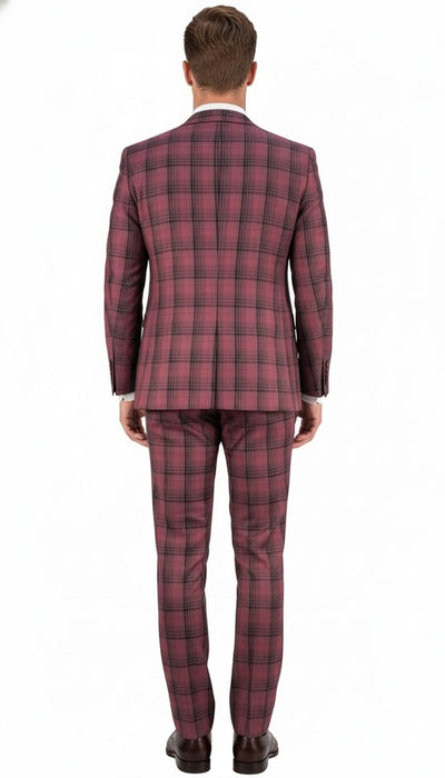 Mens Red Burgundy Plaid 3-Piece Suit – Classic Checkered Modern Fit Suit for Weddings, Church and Formal Events 2   - from alligatorwarehouse.com