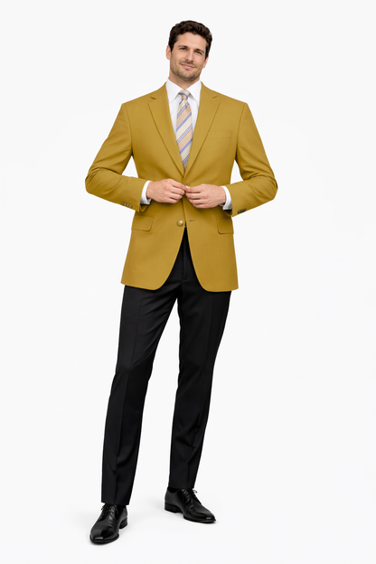  2 Button Rayon Fabric Dress Blazer in Gold