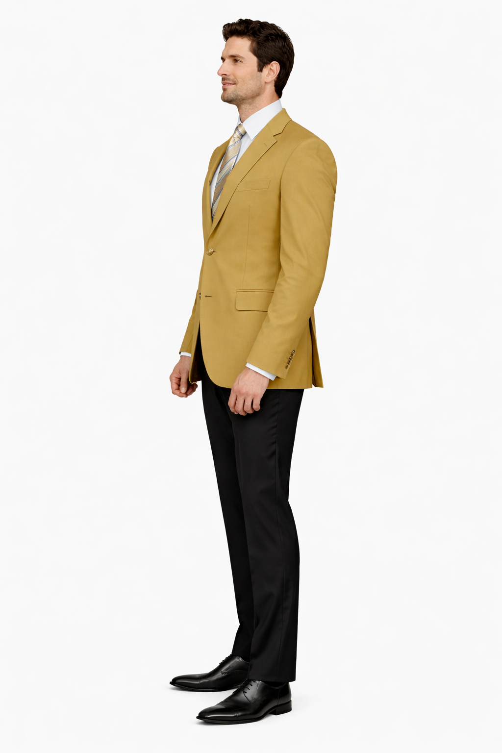  2 Button Rayon Fabric Dress Blazer in Gold