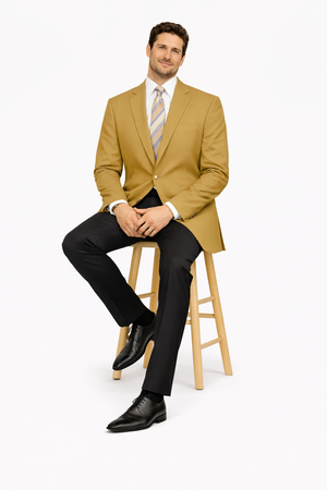  2 Button Rayon Fabric Dress Blazer in Gold