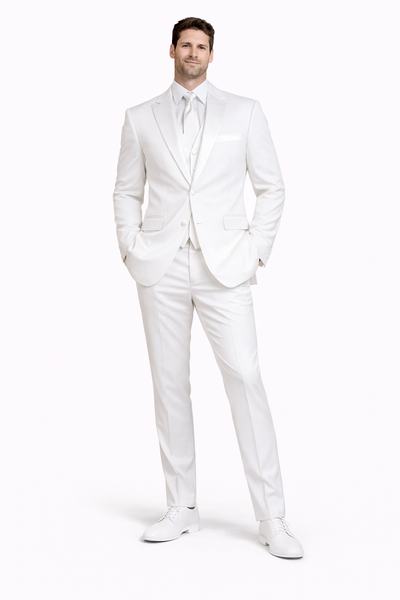 2 Button Rayon Fabric Tuxedo in White