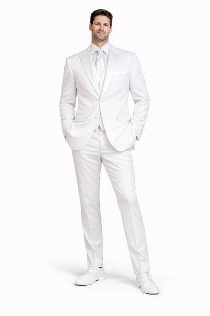 2 Button Rayon Fabric Tuxedo in White