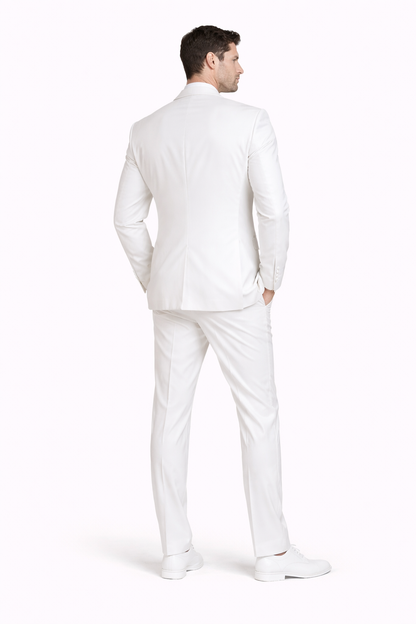 2 Button Rayon Fabric Tuxedo in White