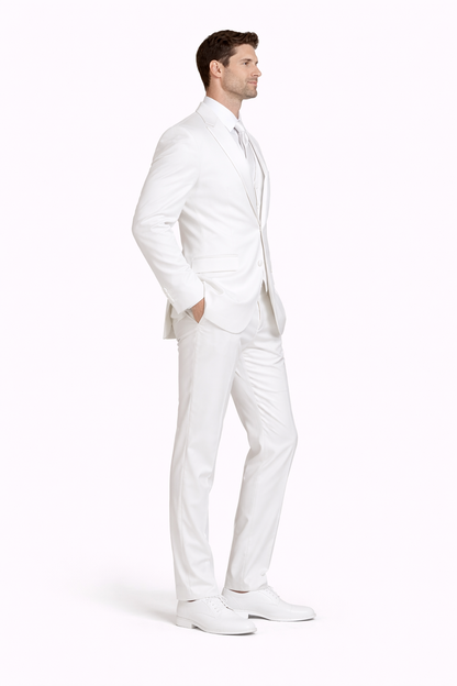 2 Button Rayon Fabric Tuxedo in White