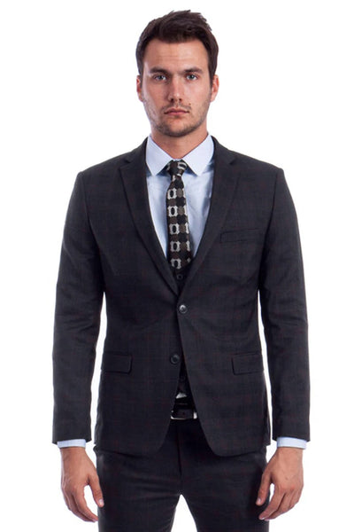 Men's Two Button Vested Skinny Fit Suit With Low Cut Vest In Black Plaid 1 DN-7774  - from alligatorwarehouse.com