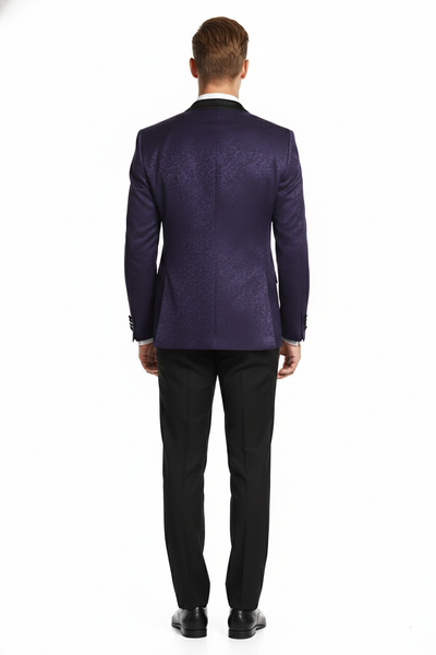 Men’s Purple Paisley Tuxedo Jacket – Ultra Slim Fit Dinner Blazer with Black Satin Peak Lapel 2   - from alligatorwarehouse.com