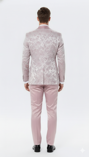 Men’s Light Pink Dusty Rose -  Floral Tuxedo Suit – Luxury Satin Shawl Lapel 3-Piece Formal Wedding and Prom Suit in Blush Mauve color