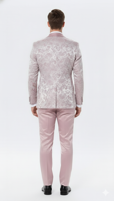 Men’s Light Pink Dusty Rose -  Floral Tuxedo Suit – Luxury Satin Shawl Lapel 3-Piece Formal Wedding and Prom Suit in Blush Mauve color 2   - from alligatorwarehouse.com