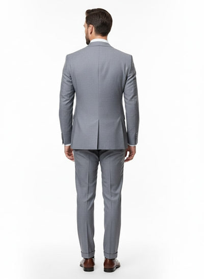 Mens Grey Tone on Tone Double-Breasted Suit – Classic Slim Fit 2 Piece Formal Business Gray Shadow Stripe 2   - from alligatorwarehouse.com