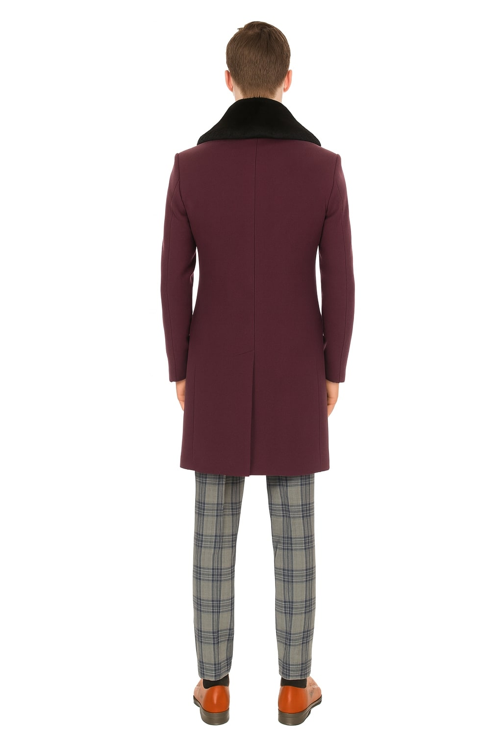 Mens Purple Pimp Coat - Overcoat with Black Faux Fur Collar – Luxury Winter Dress Coat for Formal and Casual Wear