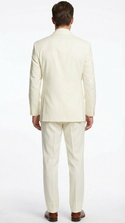 Men’s Ivory Tuxedo Suit with Satin Notch Lapel – Formal Wedding and Evening Wear Suit in Cream Off White Color