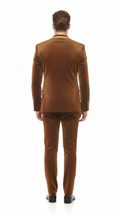 Mens Bronze Shiny Velvet Suit – Designer Party and Wedding Wear Blazer and Pant Set Brown and Gold Tuxedo 4   - from alligatorwarehouse.com