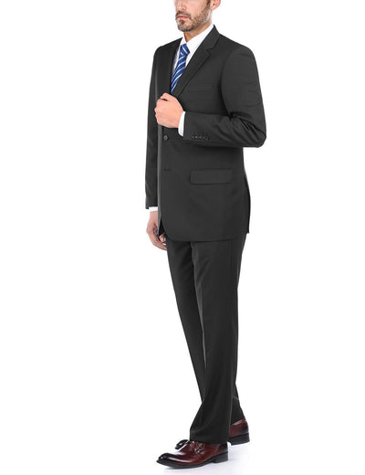 Bevagna Collection - Black 100% Virgin Wool Regular Fit Pick Stitched 2 Piece Suit 4 SO6508-1 CLASSIC SUITS_  - from alligatorwarehouse.com