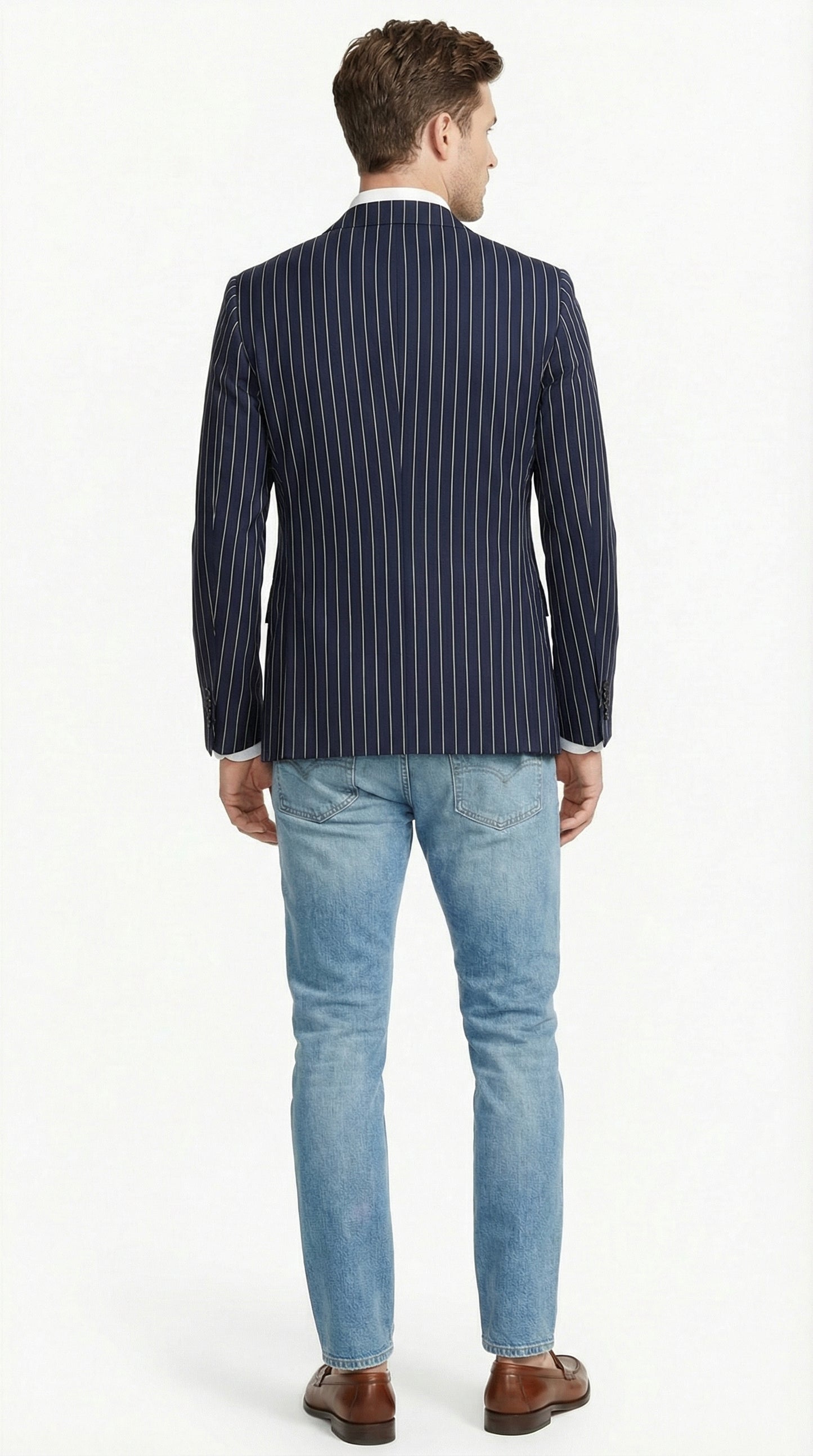 Mens Navy Blue Pinstripe Blazer – Classic Tailored Formal Jacket for Business, Office and Smart Casual Wear