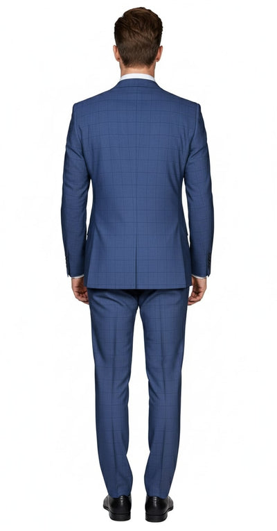 Mens Indigo Navy Blue Windowpane Check Suit – Classic 2-Piece Formal Business and Wedding Wear Set in Cobalt Blue 2   - from alligatorwarehouse.com