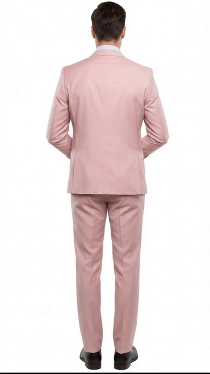 Men’s Blush Pink and Gold Three-Piece Suit – Tailored Fit Formal Wedding, Vested Suit By Rossiman