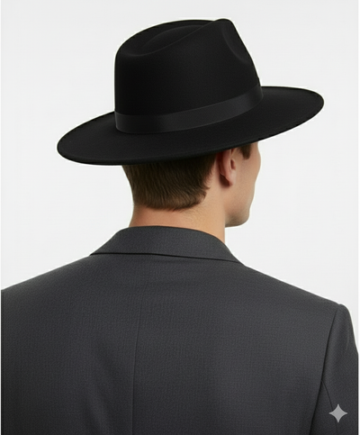 Men’s Black Wide Brim Fedora Hat – Classic Wool Felt Dress Hat with Matching Black Band 2   - from alligatorwarehouse.com