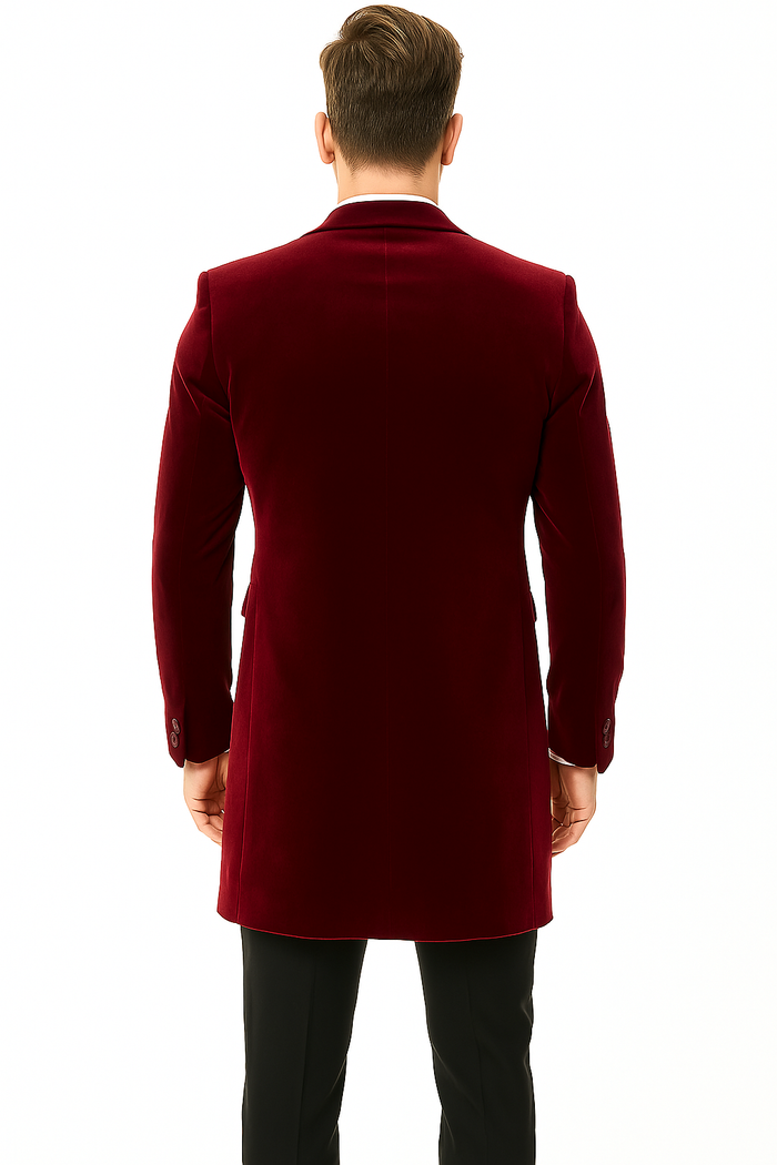 Men’s Burgundy Tuxedo in  Velvet  Long Blazer – Victorian Cutaway Tuxedo  Suit 1920s Gangster Style Long Jacket with Black Pants