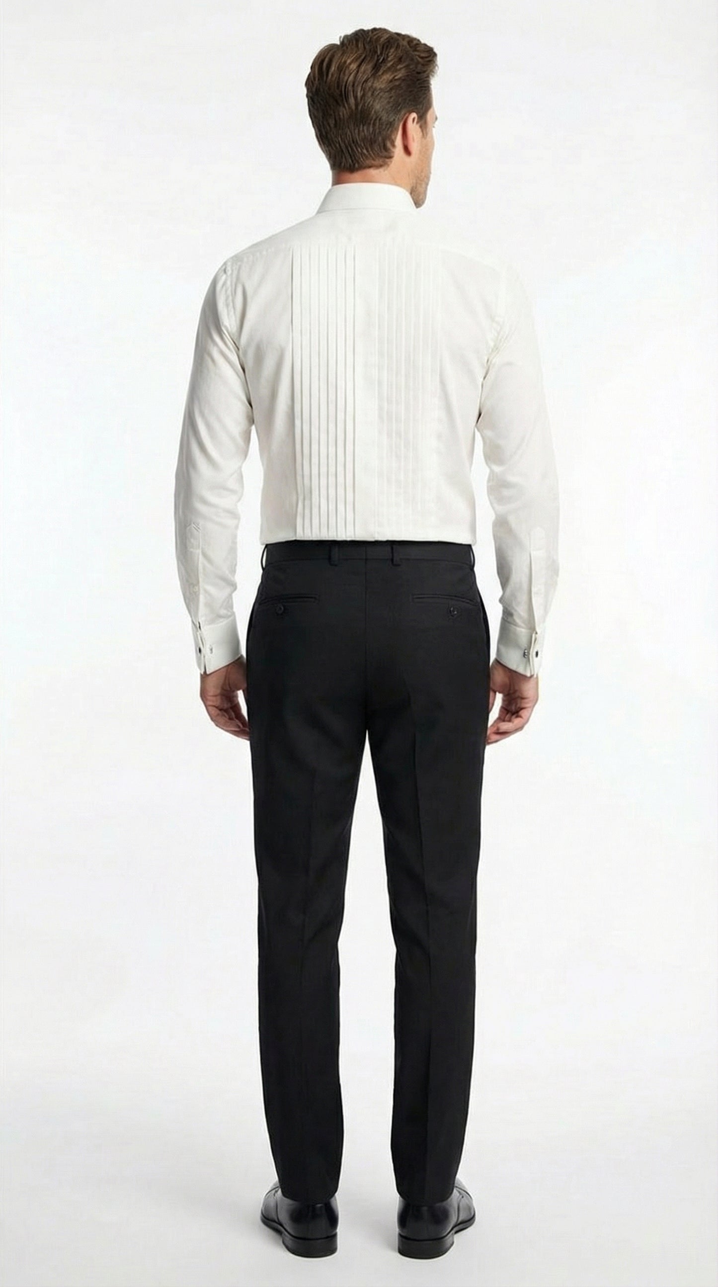 Men’s Ivory Cream Off White  Pleated Tuxedo Dress Shirt | French Cuff Formal Wedding Shirt