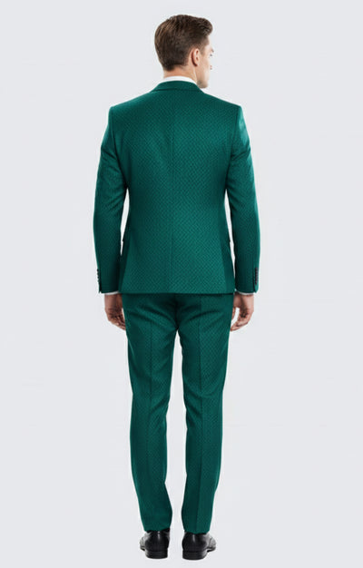 Men’s Emerald Green Textured 3-Piece Suit – Polk Dot Pattern Formal Wedding, Prom, and Evening Wear Outfit