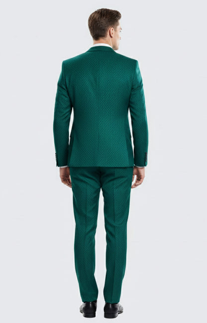 Men’s Emerald Green Textured 3-Piece Suit – Polk Dot Pattern Formal Wedding, Prom, and Evening Wear Outfit
