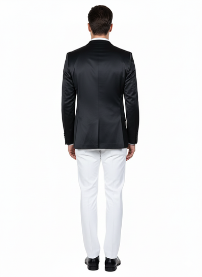 Men’s Black Satin Blazer – Classic Slim Fit Two-Button Formal Suit Jacket for Weddings, Parties, and Business Events 2   - from alligatorwarehouse.com