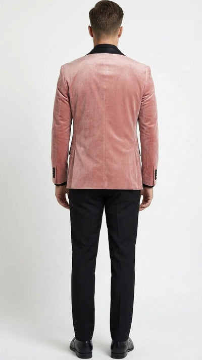 Men’s Dusty Rose Pink Velvet Blazer with Black Satin Lapel | Formal Sport Coat in Mauve Color + Bowtie