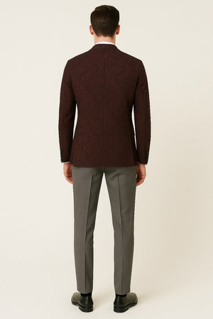 Mens Burgundy and Black Paisley Tuxedo Blazer – Slim Fit Formal Dinner Jacket