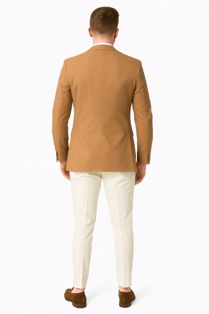 Mens Camel Brown Rustish Two-Button Classic Fit Sport Coat – Modern Blazer for Business and Special Occasions