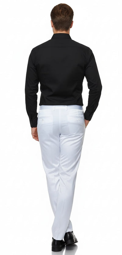 Mens White Satin Slim Fit Dress Pants – Shiny Formal Party and Wedding Trousers