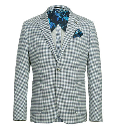 Half Canvas Slim Fit Blazer in Sage Blue Check 2 SO6PS24-9_Riserva-JKT_40R  - from alligatorwarehouse.com