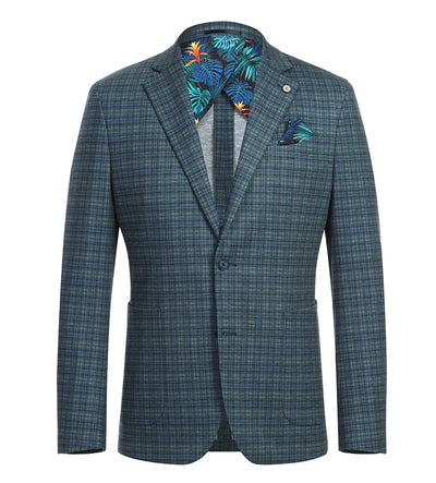 Half Canvas Slim Fit Blazer in Green Blue Check 2 SO6PS24-12_Riserva-JKT_40R  - from alligatorwarehouse.com