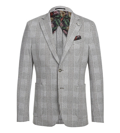 Half Canvas Slim Fit Blazer in Plaid Gray 2 SO6PS24-8_Riserva-JKT_38R  - from alligatorwarehouse.com