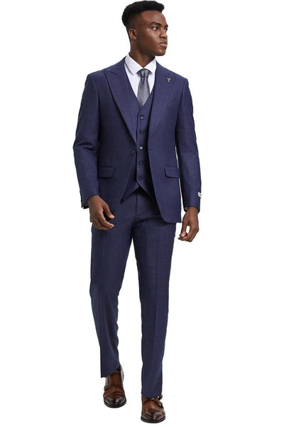 Men's Stacy Adams Vested One Button Wide Peak Lapel Windowpane Plaid Suit in Eggplant Purple 5 SM161H1-66-38R  - from alligatorwarehouse.com