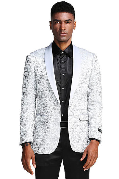 Men’s Silver Grey Tonal Paisley Tuxedo Jacket – Slim Fit Wedding & Prom Blazer 1   - from alligatorwarehouse.com