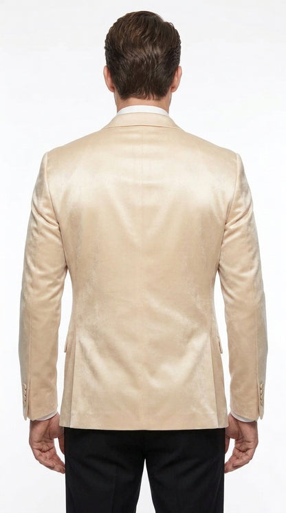 Men’s Champagne Tuxedo Dinner Jacket – Satin Finish Formal Wedding Prom Blazer and Bowtie included