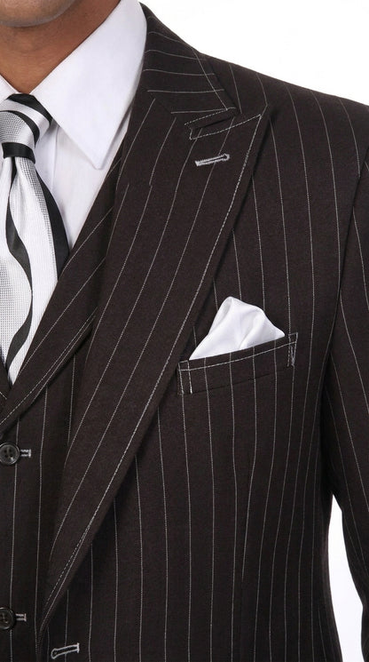 Men’s Black Pinstripe Zoot Suit – 3-Piece Gangster, Formal Suit 1920s Pimp Suit