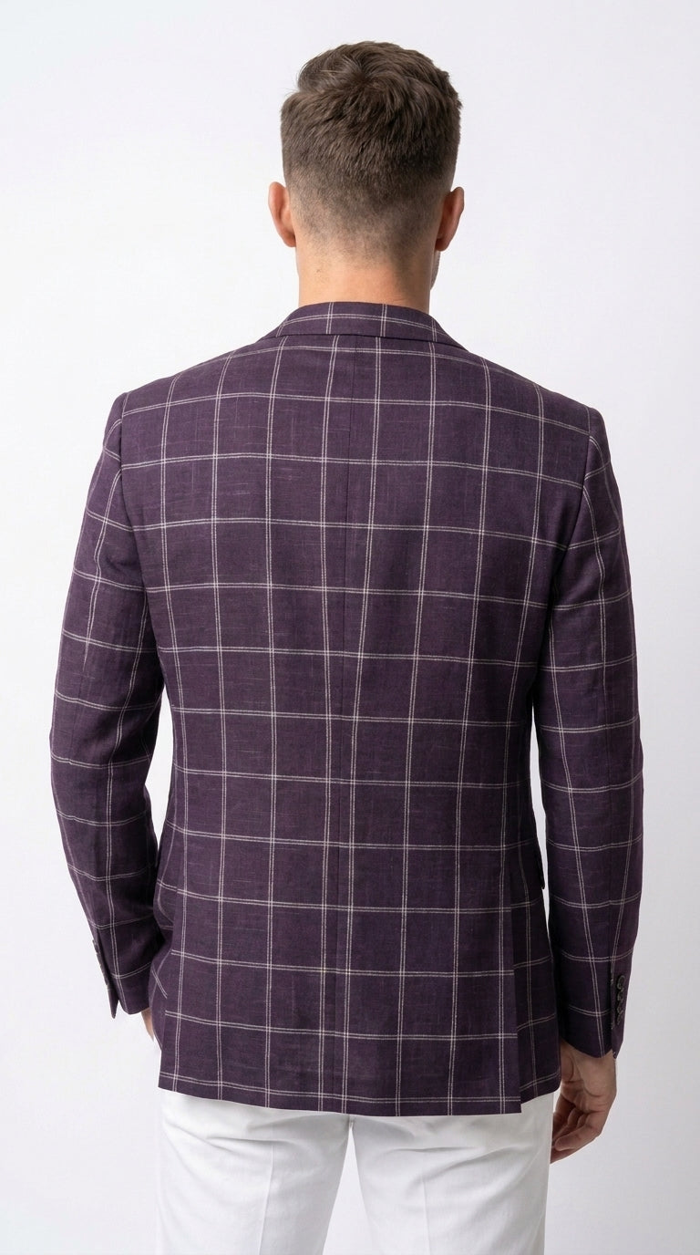 Men's Purple Windowpane Sport Coat – Classic Fit Plaid Blazer Jacket for Business, Wedding & Casual Wear